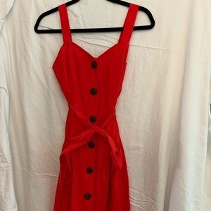 *NEW W|TAGS*Forever 21 MIDI Red button up dress with Pockets and waist belt